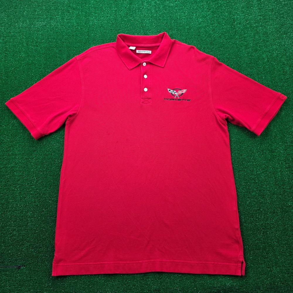 Corvette Embroidered Pique Polo Shirt Mens XL Red Short Sleeve Golf Cotton